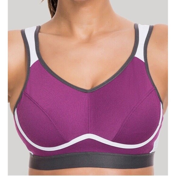 Syrokan Ultra Sports Bra Wireless High Impact Workout Purple White Gray Size 42E - Picture 1 of 9